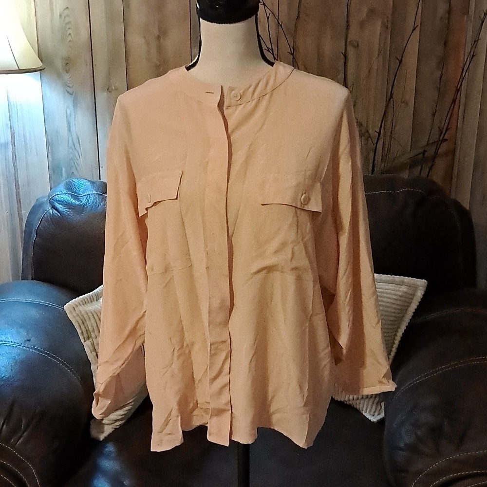 Vintage Evan Picone 3/4 Sleeve Pink Silk Blouse Size 12